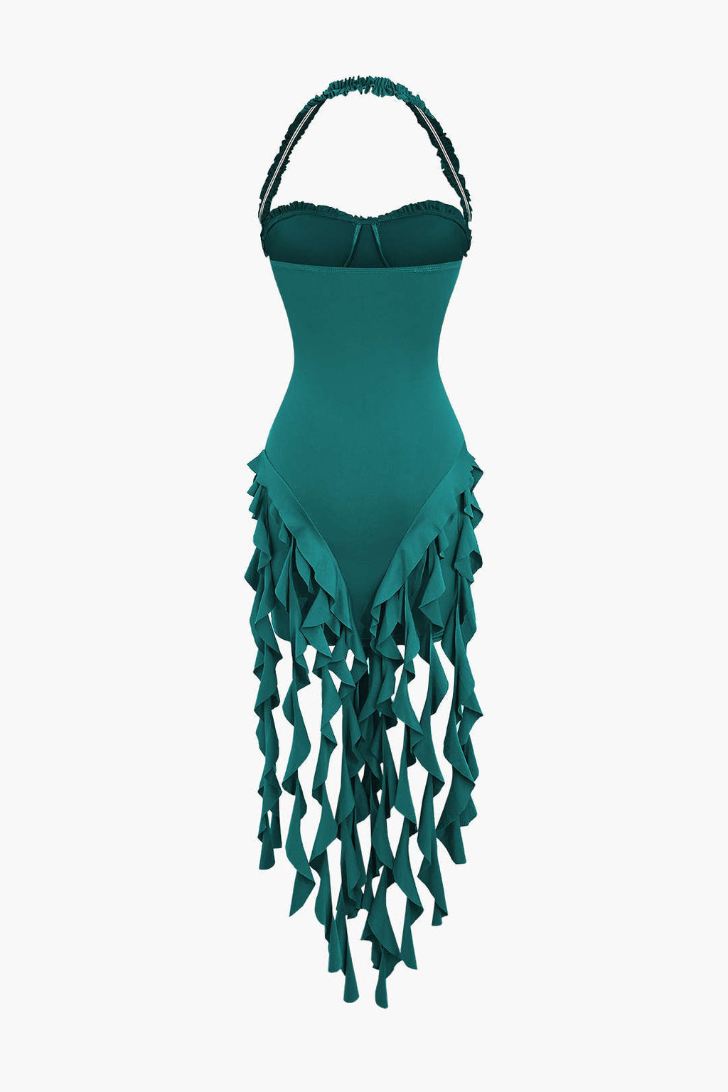 Volanlı Püskül Halter Bustiyer Mini Elbise