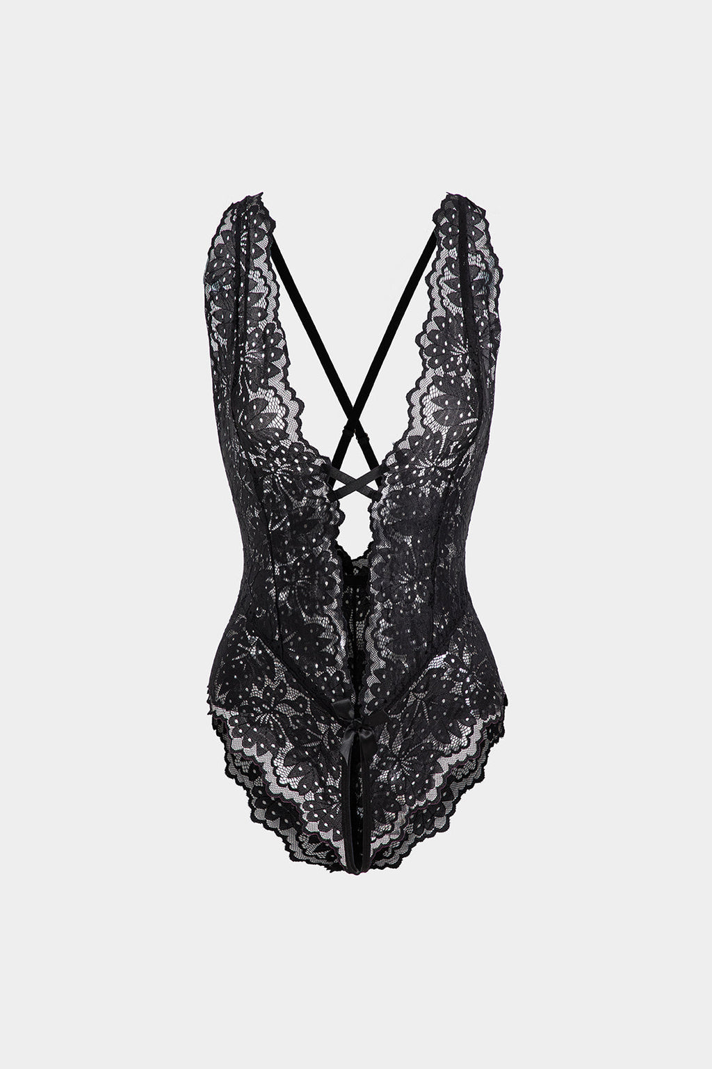 Dantel Kesik Detaylı Bağlama Önü ve Sırt Açık Bodysuit