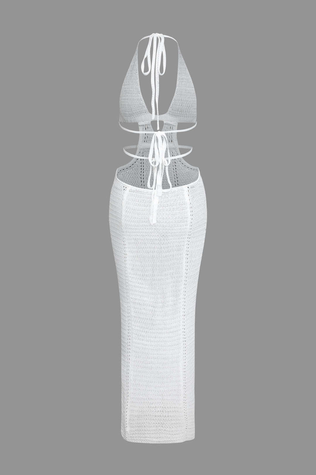 Kesik Yaka Sırt Açık Triko Maxi Elbise