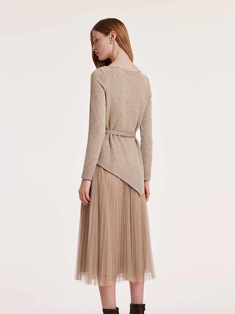 Kemerli Asimetrik Etek Uçlu Üst ve Tül Etek İki Parça Takım