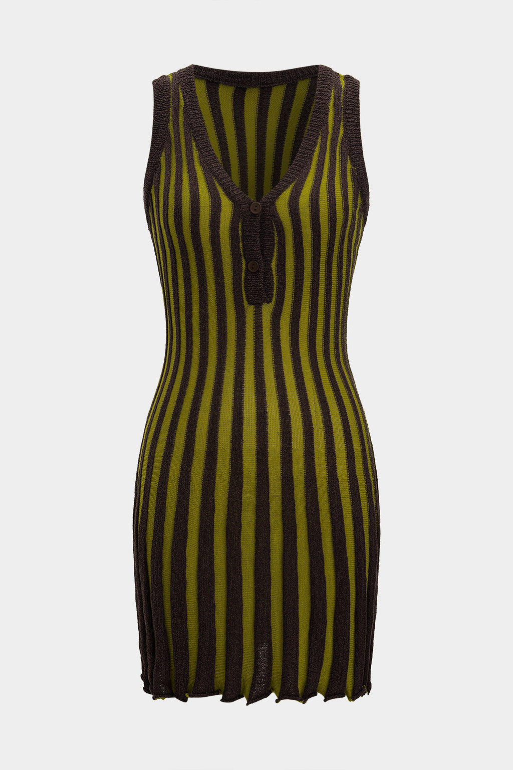 Örgü Kontrast V Yaka Düğmeli Kolsuz Elbise