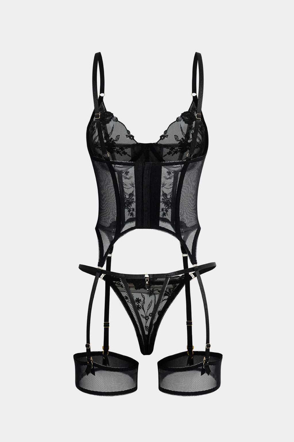 Şeffaf Tül Nakışlı Boncuklu Jartiyer Takımı