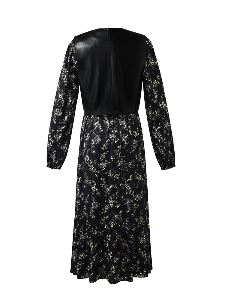 Çevre Dostu Kürk Yelek ve Çiçek Desenli Elbise İkili Takım