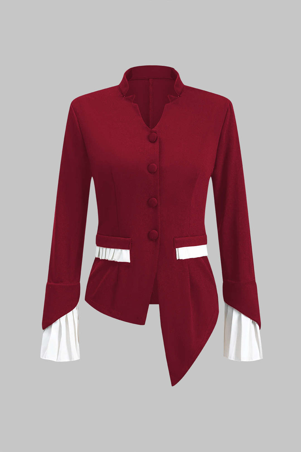 Kontrast Piliseli Düğmeli Cep Uzun Kollu Bluz ve Geniş Paça Pantolon Seti