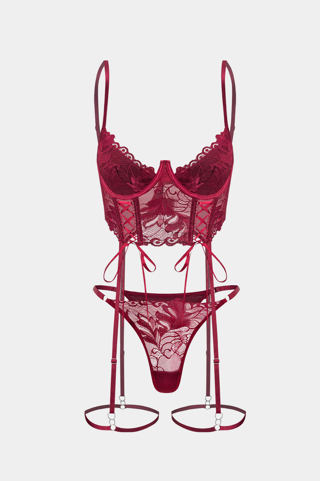 Dantel Çapraz Bağlama Detaylı Sırt Dekolteli İç Giyim Garter Seti