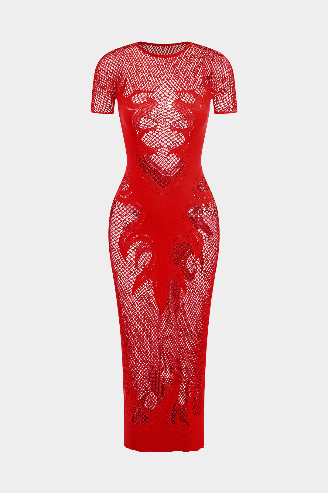 Örgü Kesik Şeffaf Kısa Kol Elbise