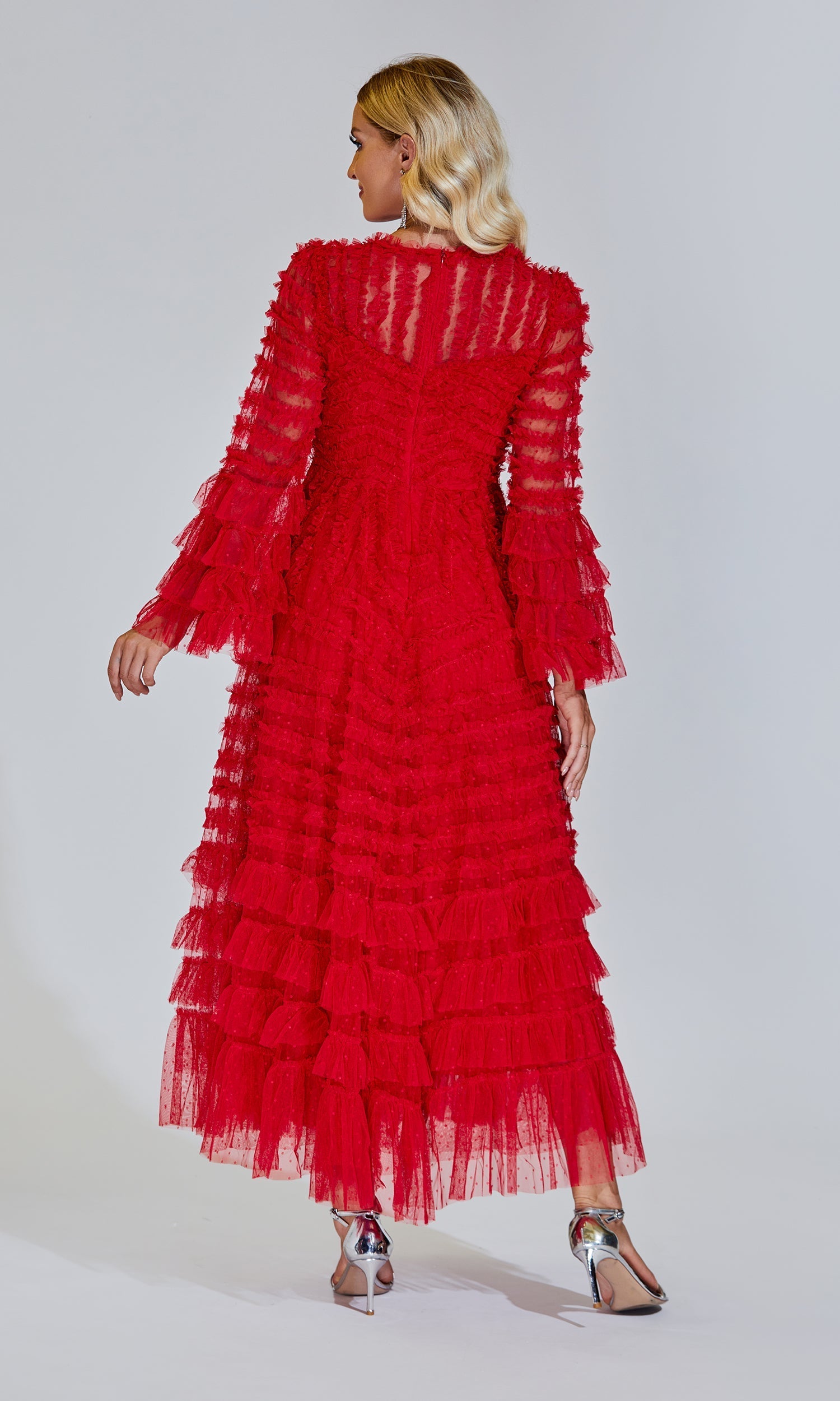 Kırmızı Uzun Kollu Maxi Elbise