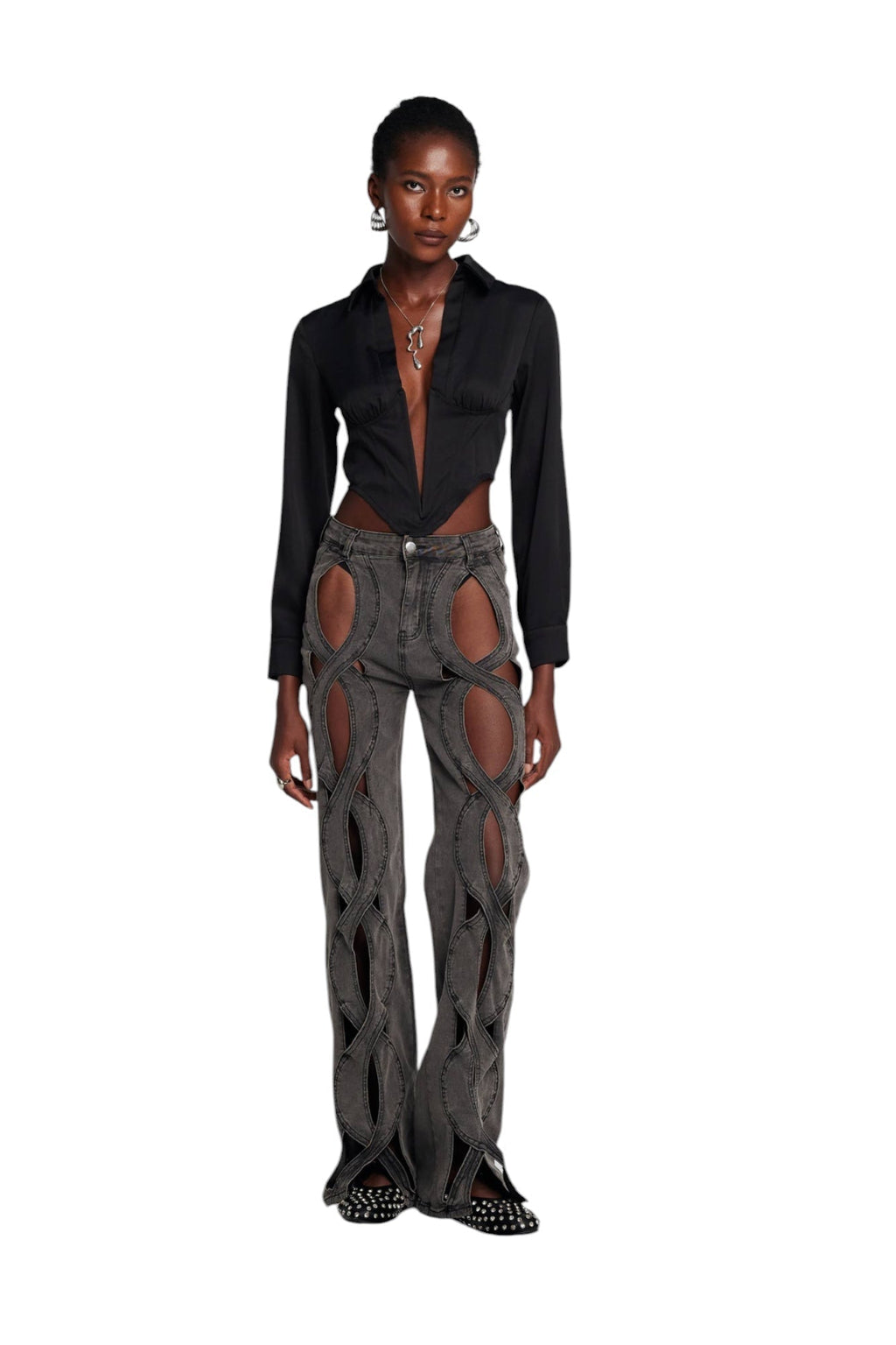 Oyuk Detaylı Denim Jean