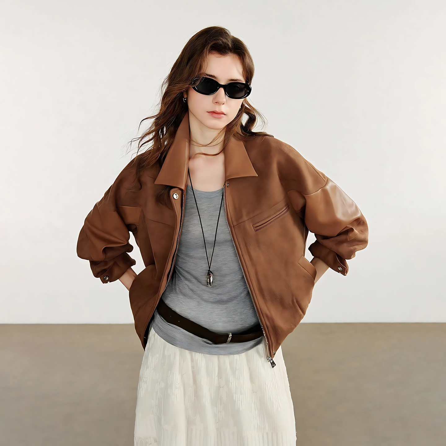 Oversize Kahverengi Deri Ceket