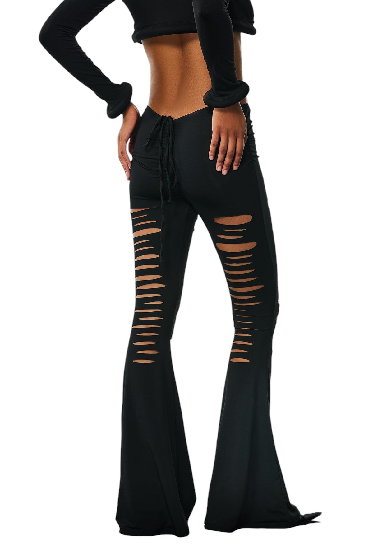 Kesik Detaylı Vücuda Oturan Bağcıklı Pantolon