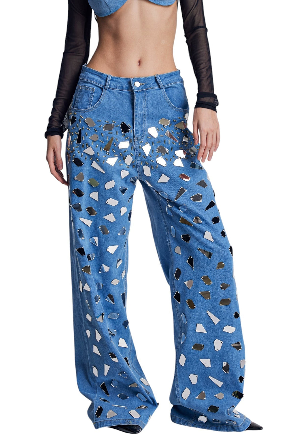 İşlemeli Püskül Detaylı Bol Paça Jean