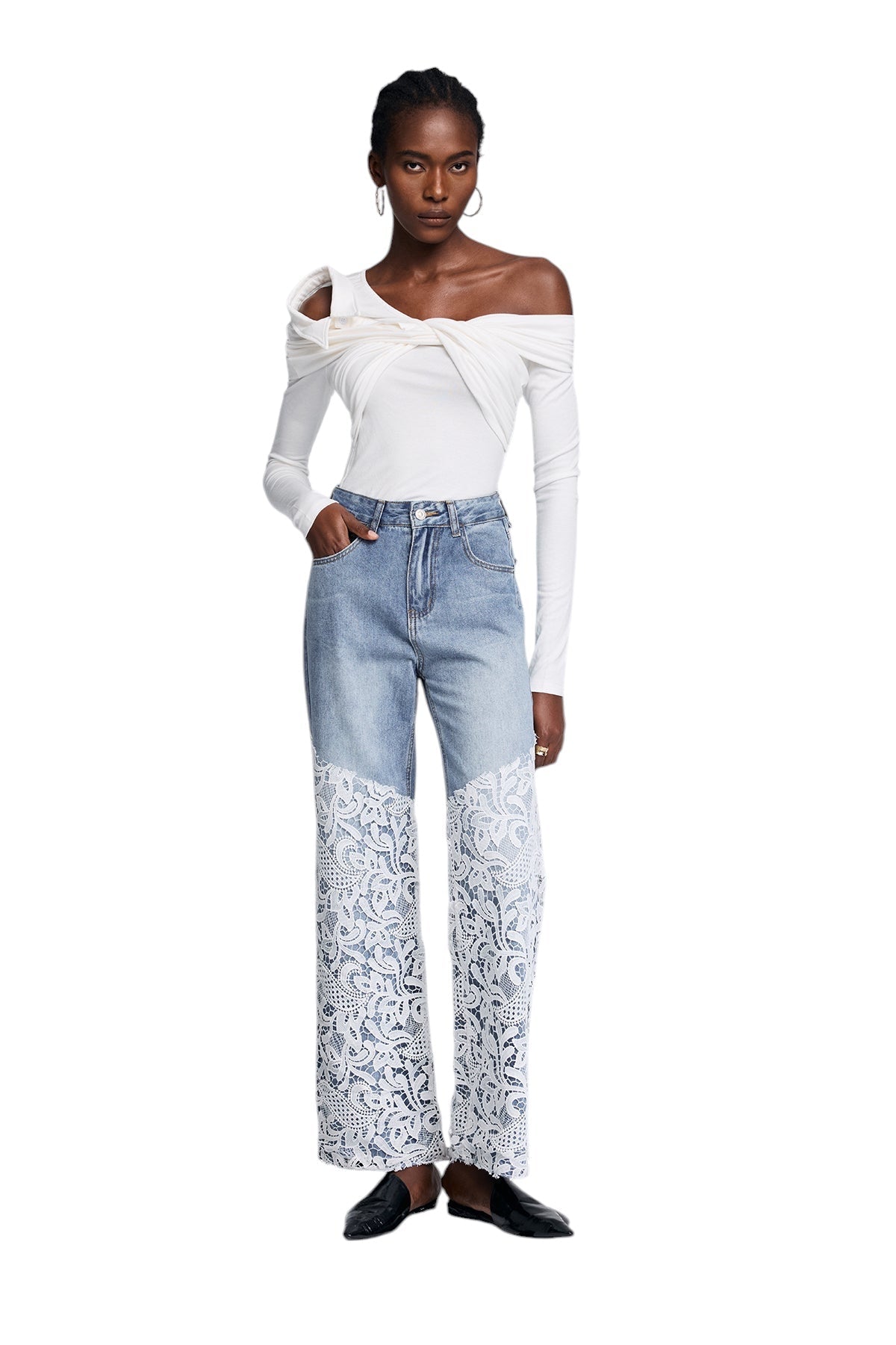 Dantel Detaylı Kesik ve Parçalı Jean