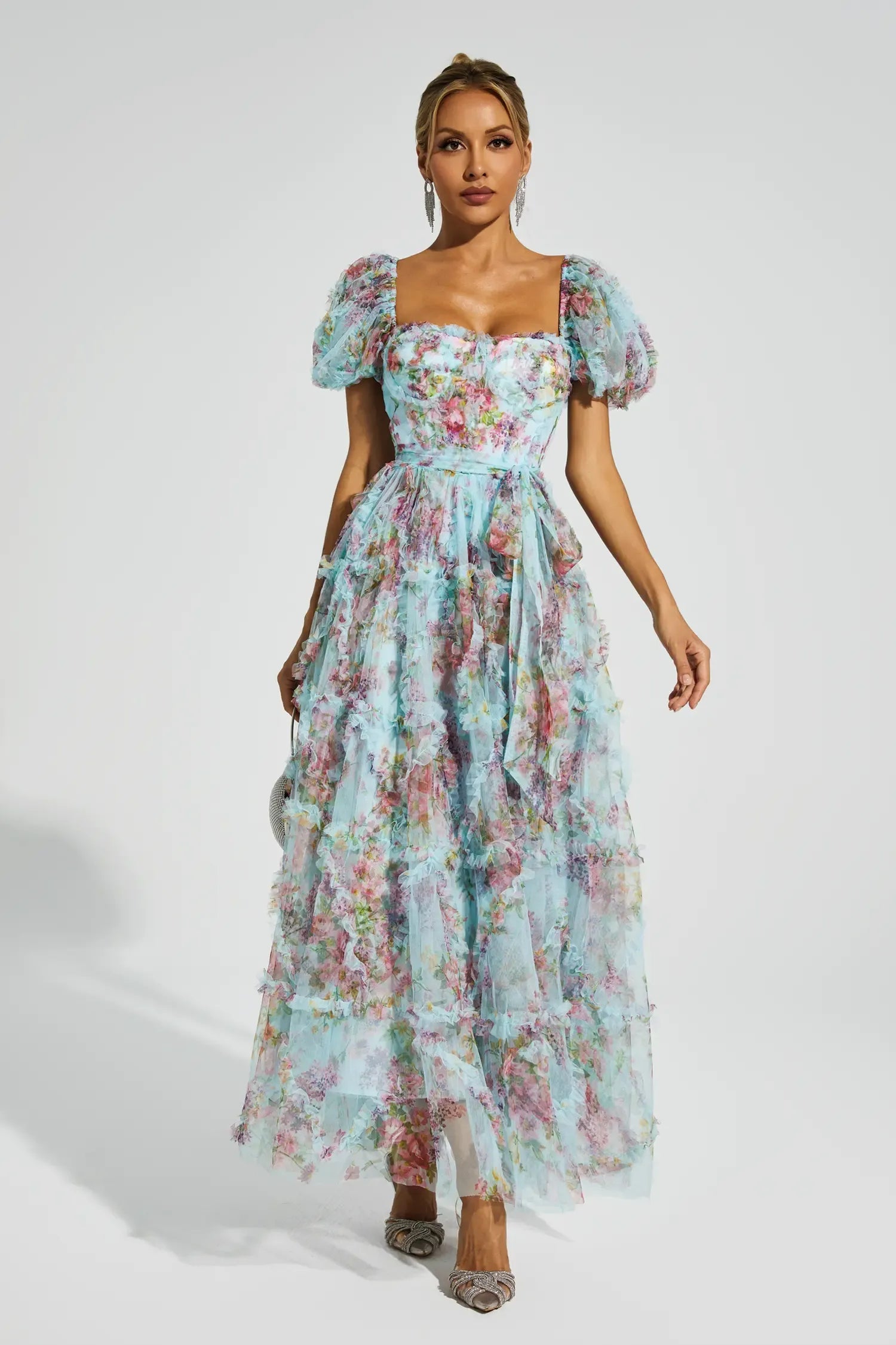 Arlette Mavi Balon Kol Uzun Elbise