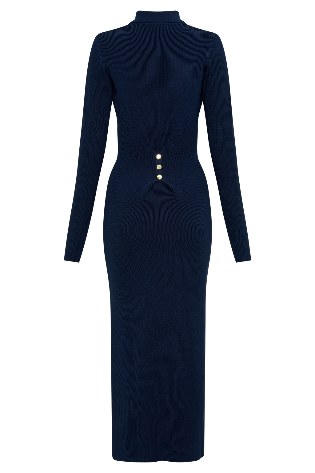 Düğmeli Triko Midi Elbise - Lacivert