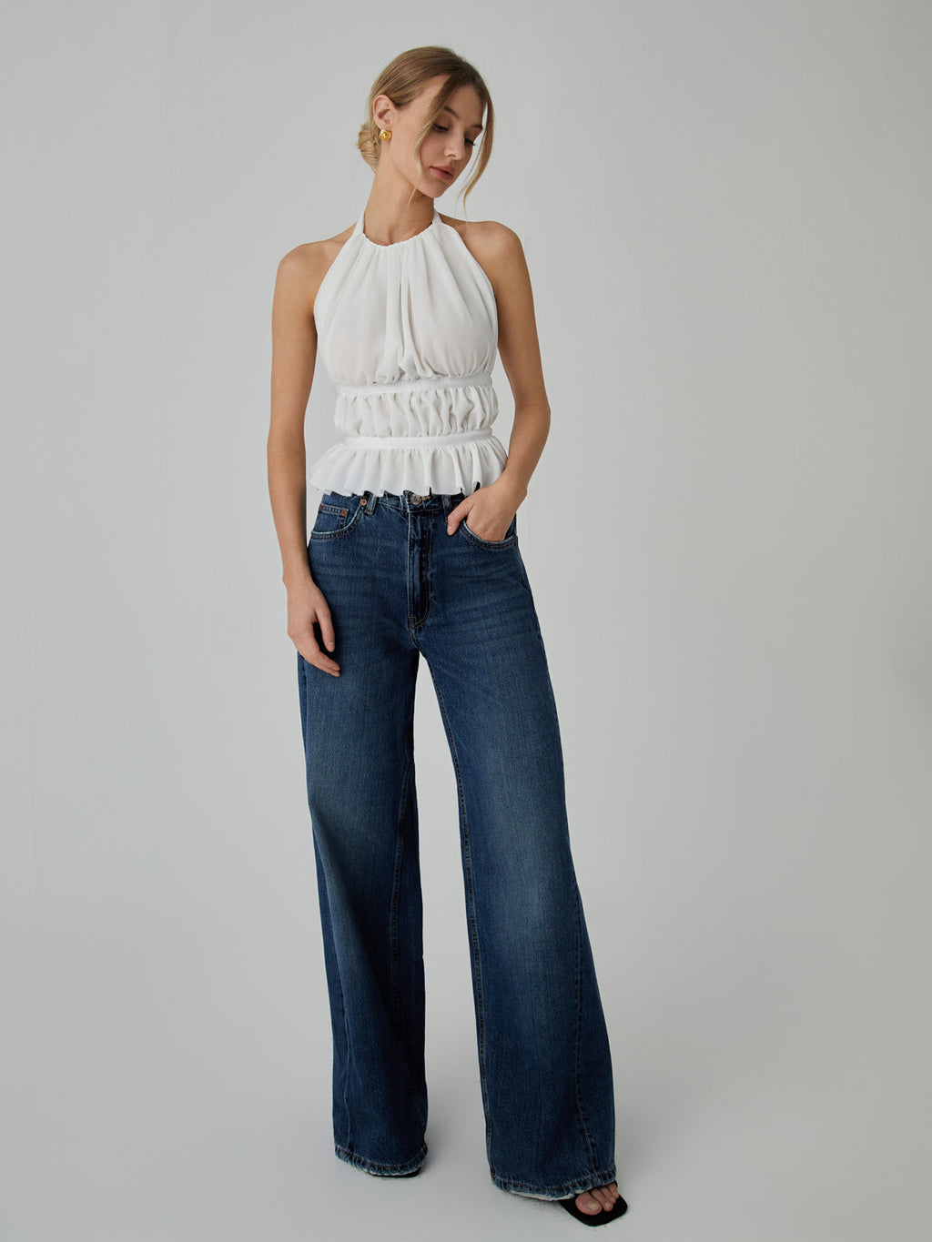 Bağcıklı Arkasız Şifon Kısa Üst