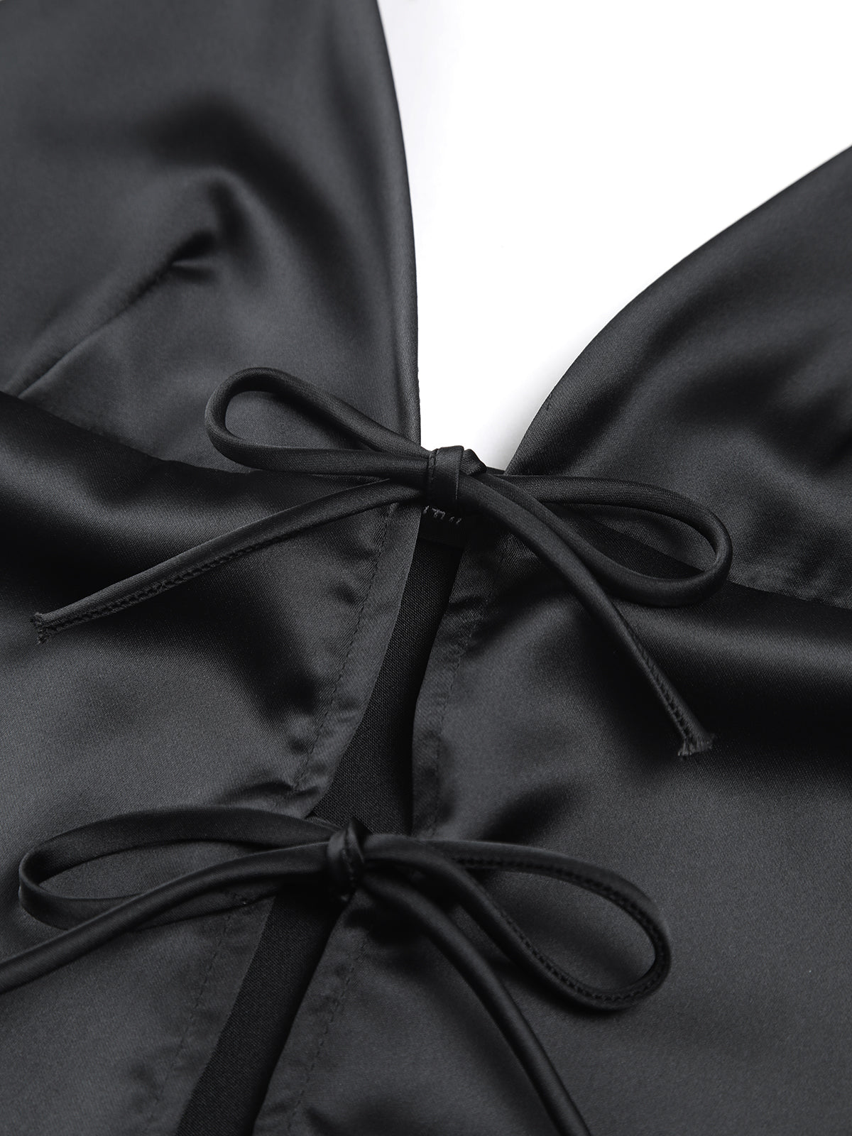 Dantelli Bağcıklı Saten Kısa Üst