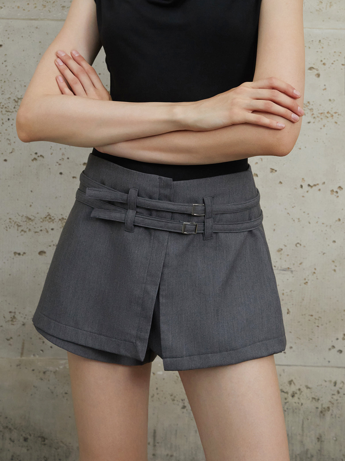 Kuşak Detaylı Kısa Wrap Şort Etek