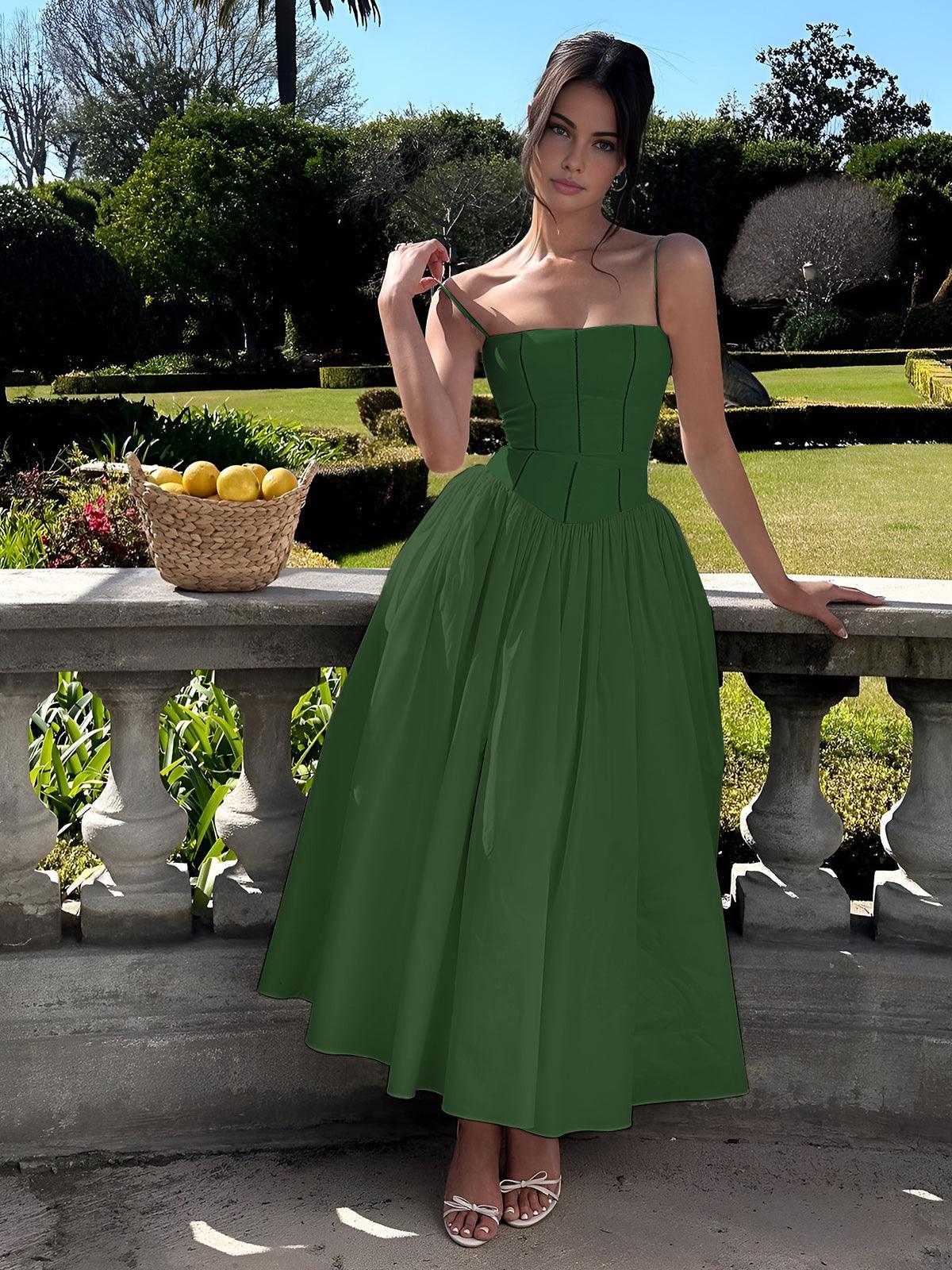 Korseli Askılı Midi Elbise