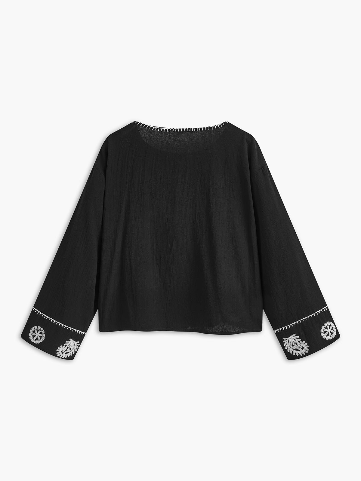 Nakış Detaylı Uzun Kollu Pamuklu Bluz