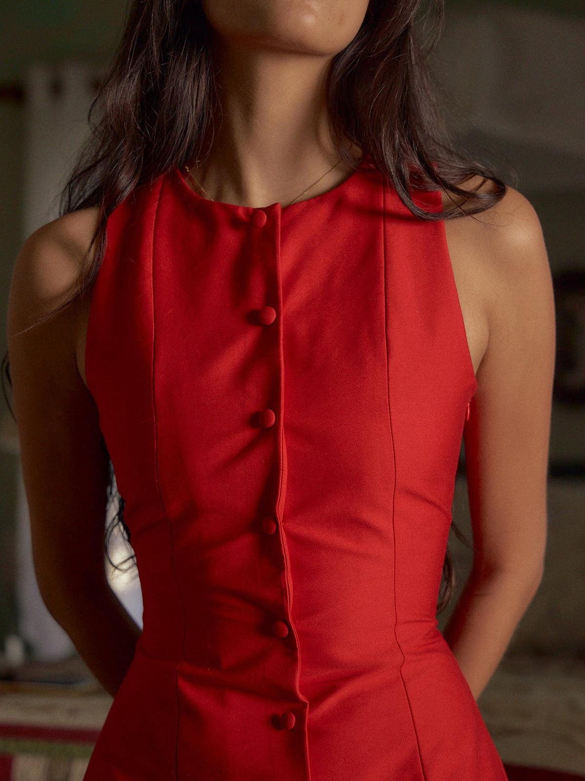 Düğme Detaylı Mini Elbise