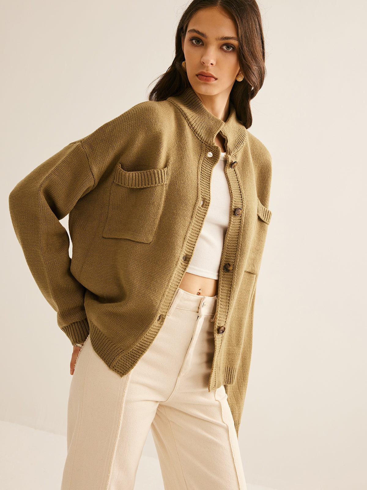 Düğme Aşağı Cepli Hırka