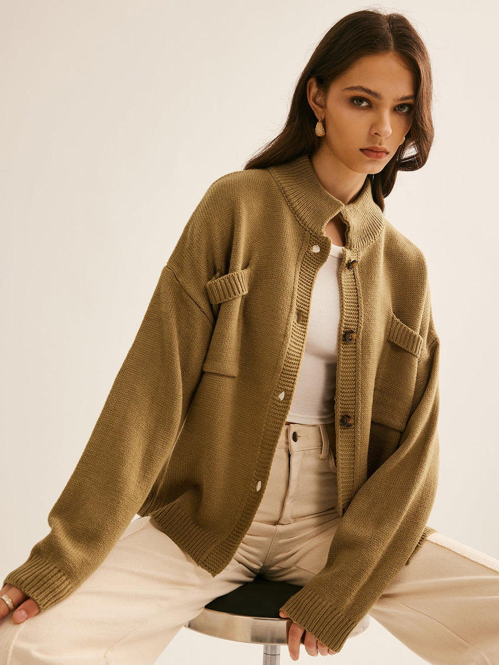 Düğme Aşağı Cepli Hırka