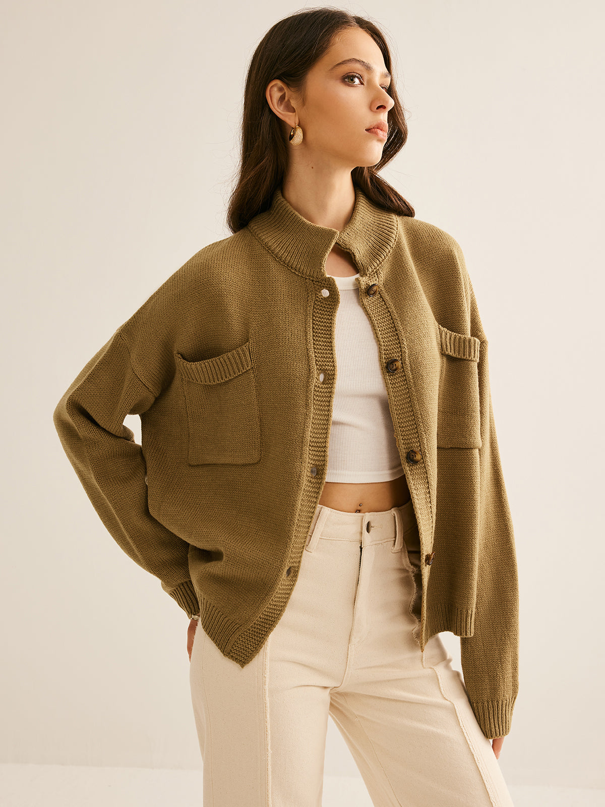 Düğme Aşağı Cepli Hırka