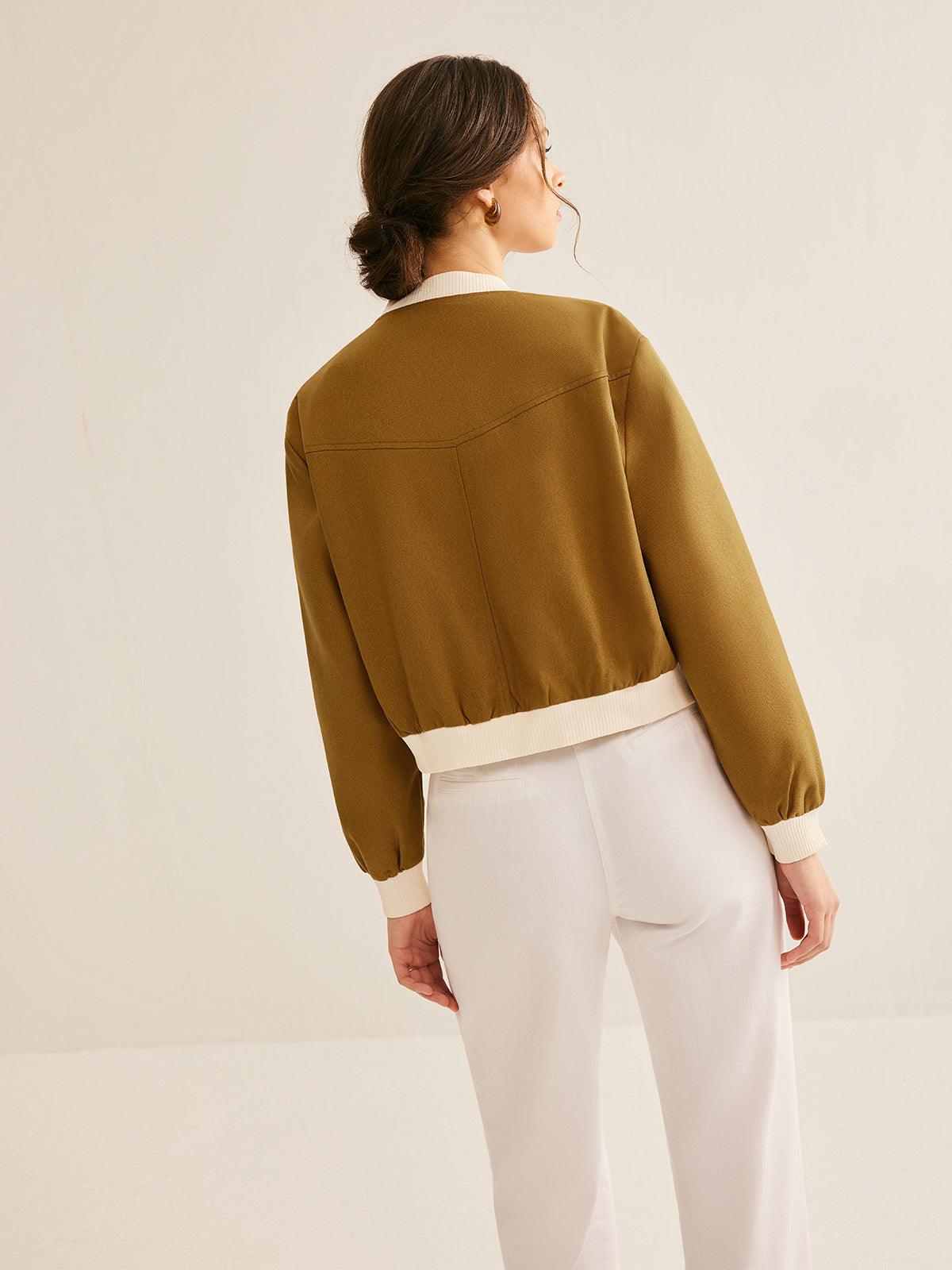 Olive Grace Ribbed Bomber Jacket