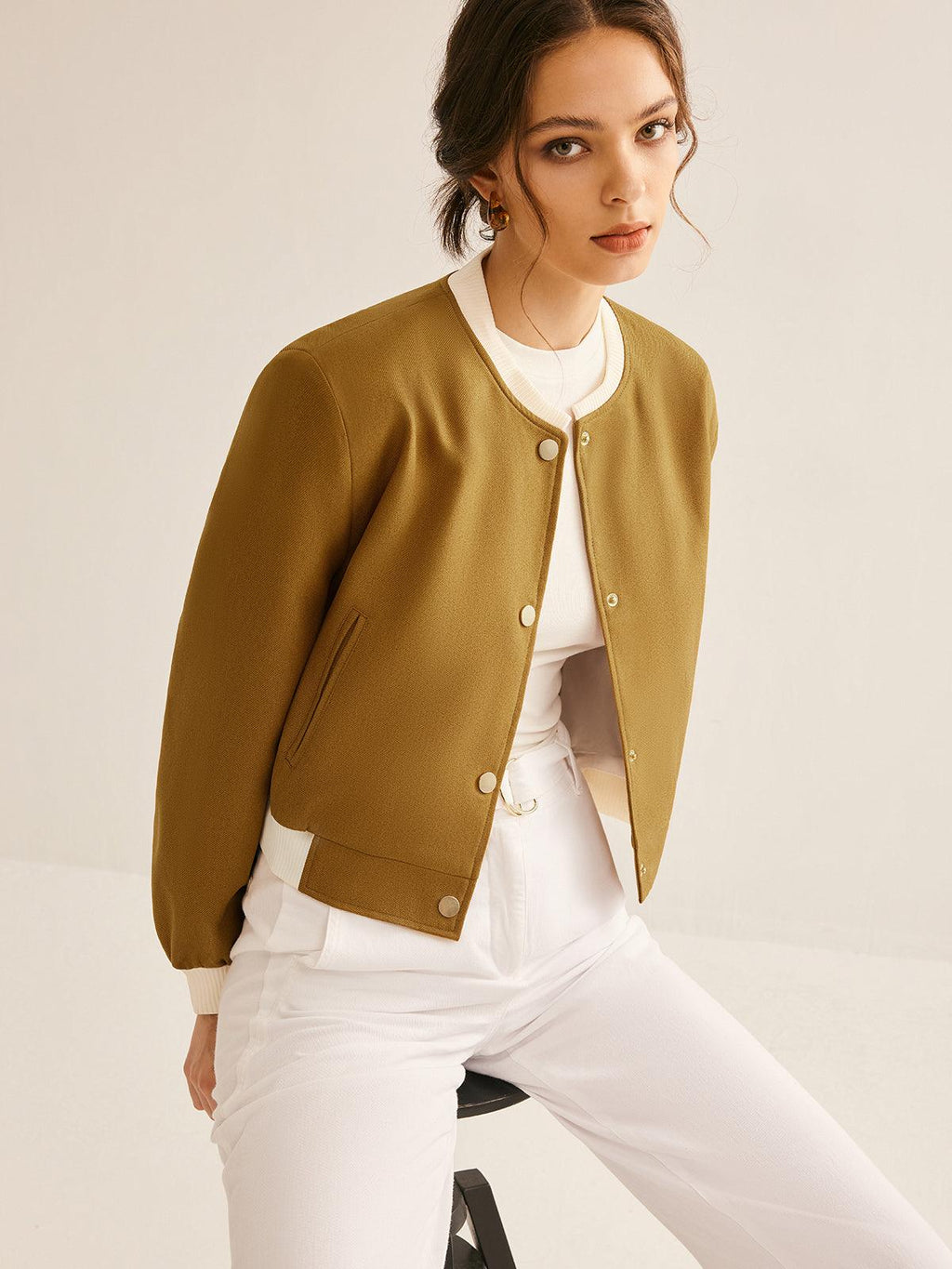 Olive Grace Ribbed Bomber Jacket