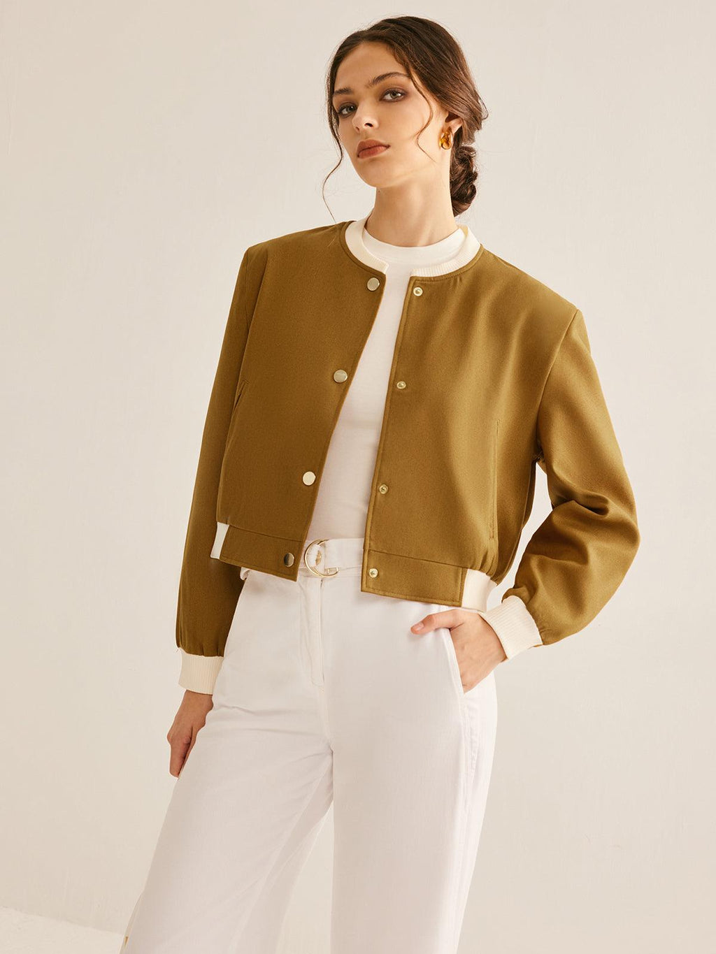 Olive Grace Ribbed Bomber Jacket