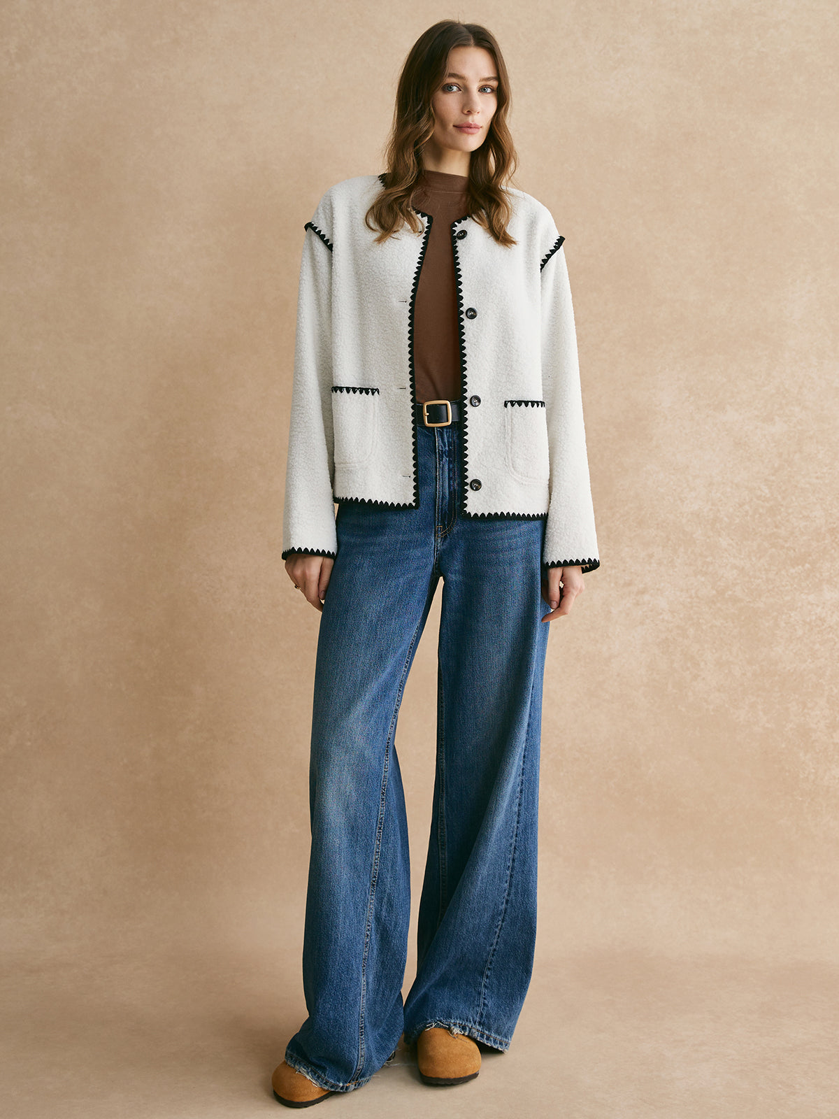 Kontrast Şeritli Buklet Ceket