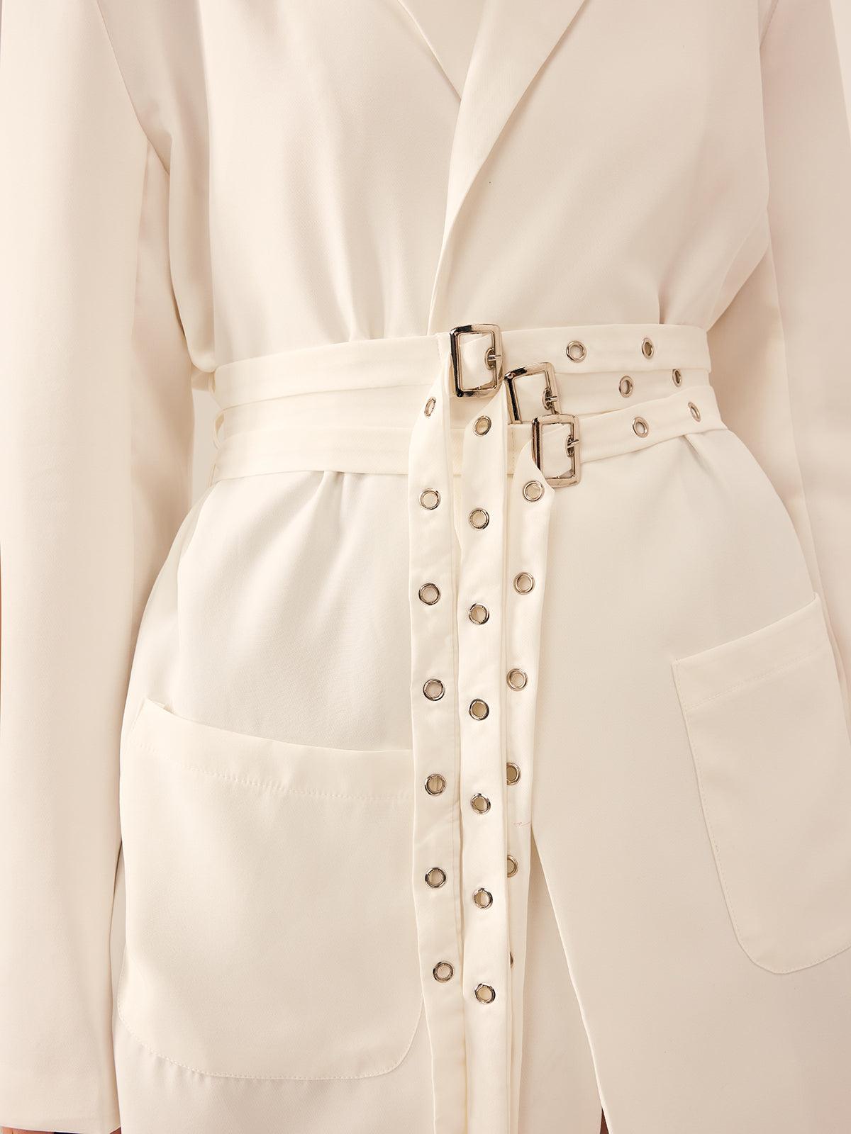 White Grace Belted Blazer Ceket