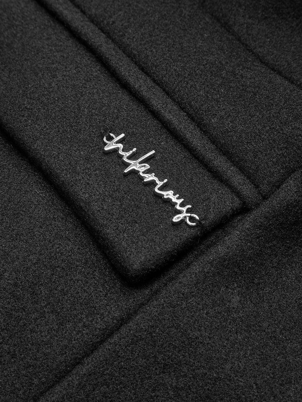 Geniş Yakalı Fermuar Detaylı Siyah Ceket