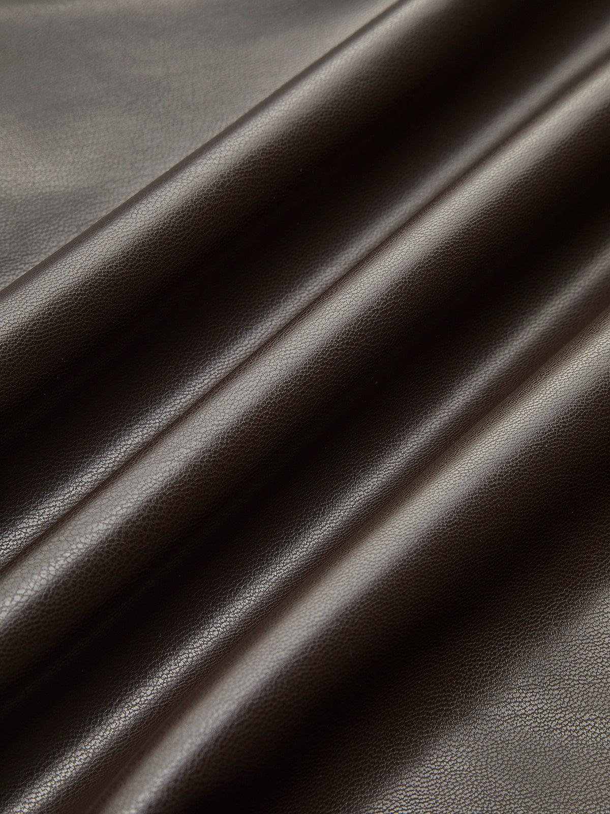 Kahverengi Deri Görünümlü Uzun Etek