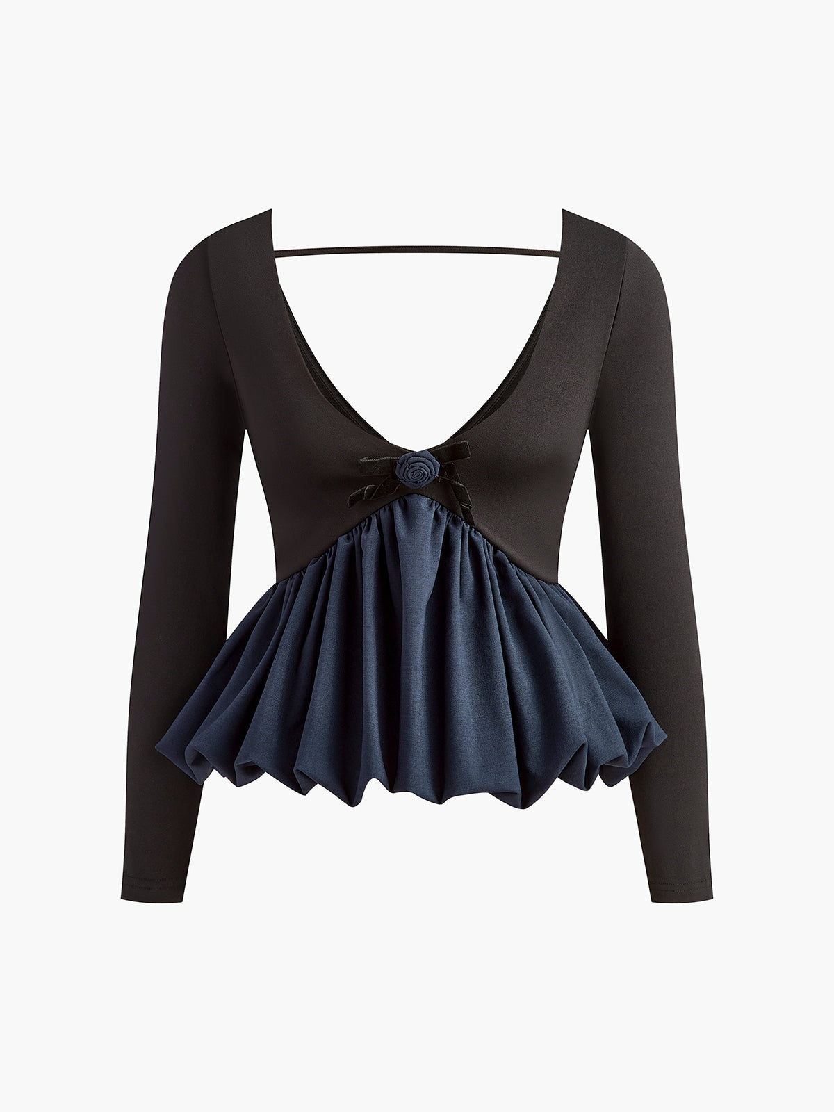 Fiyonk Detaylı Uzun Kollu V Yaka Bluz