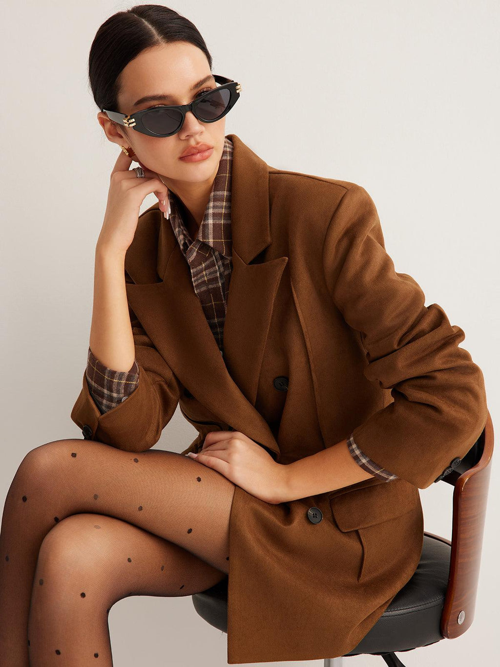 Vintage Caramel Double-Breasted Ceket