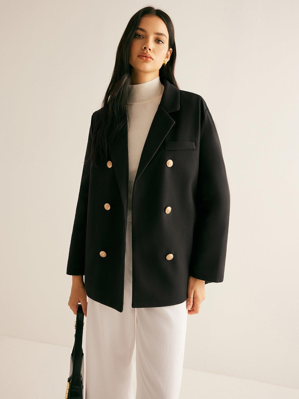 Altın Düğme Detaylı Siyah Oversize Blazer Ceket