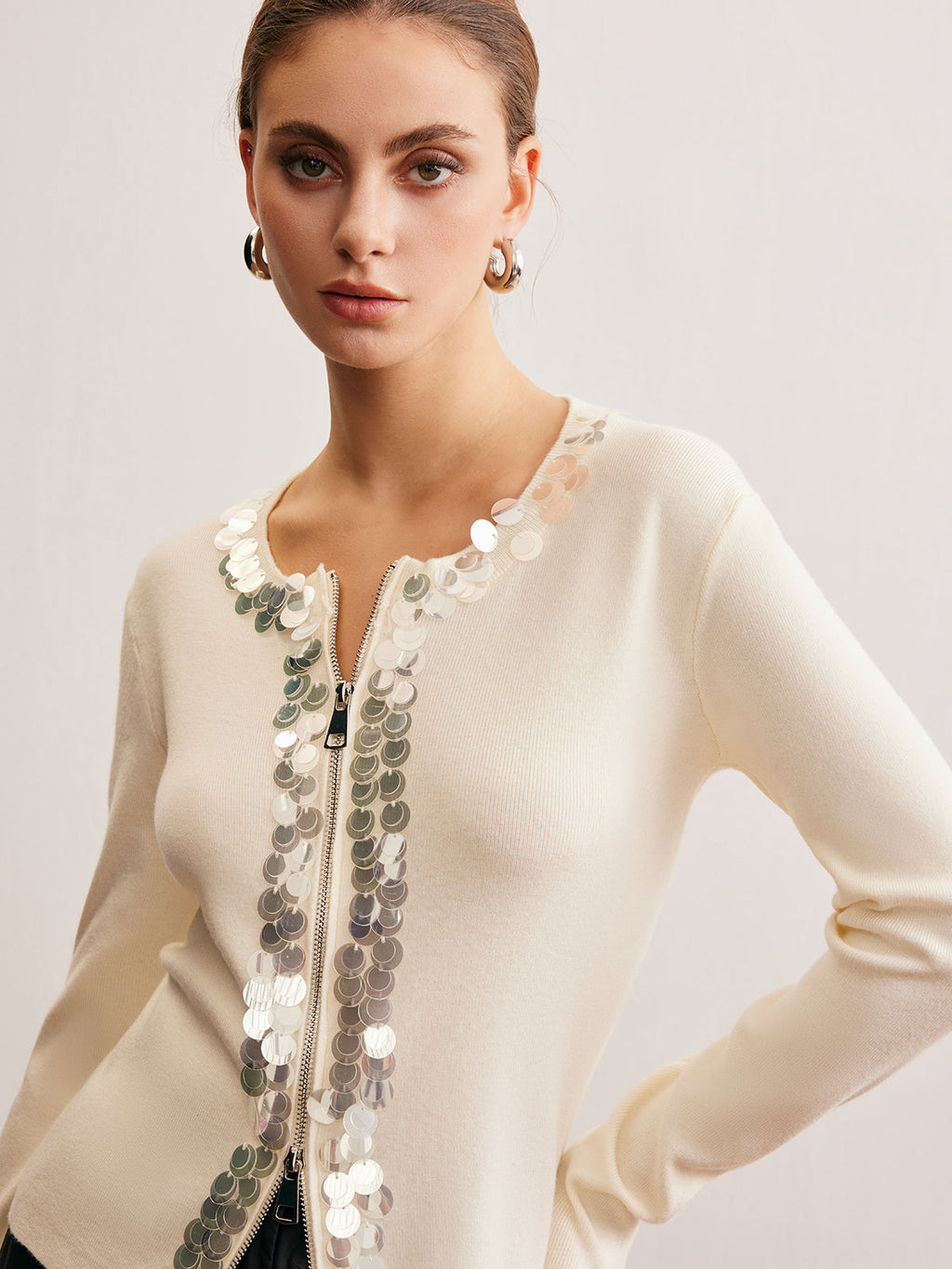 İki Yönlü Fermuarlı Payetli Hırka