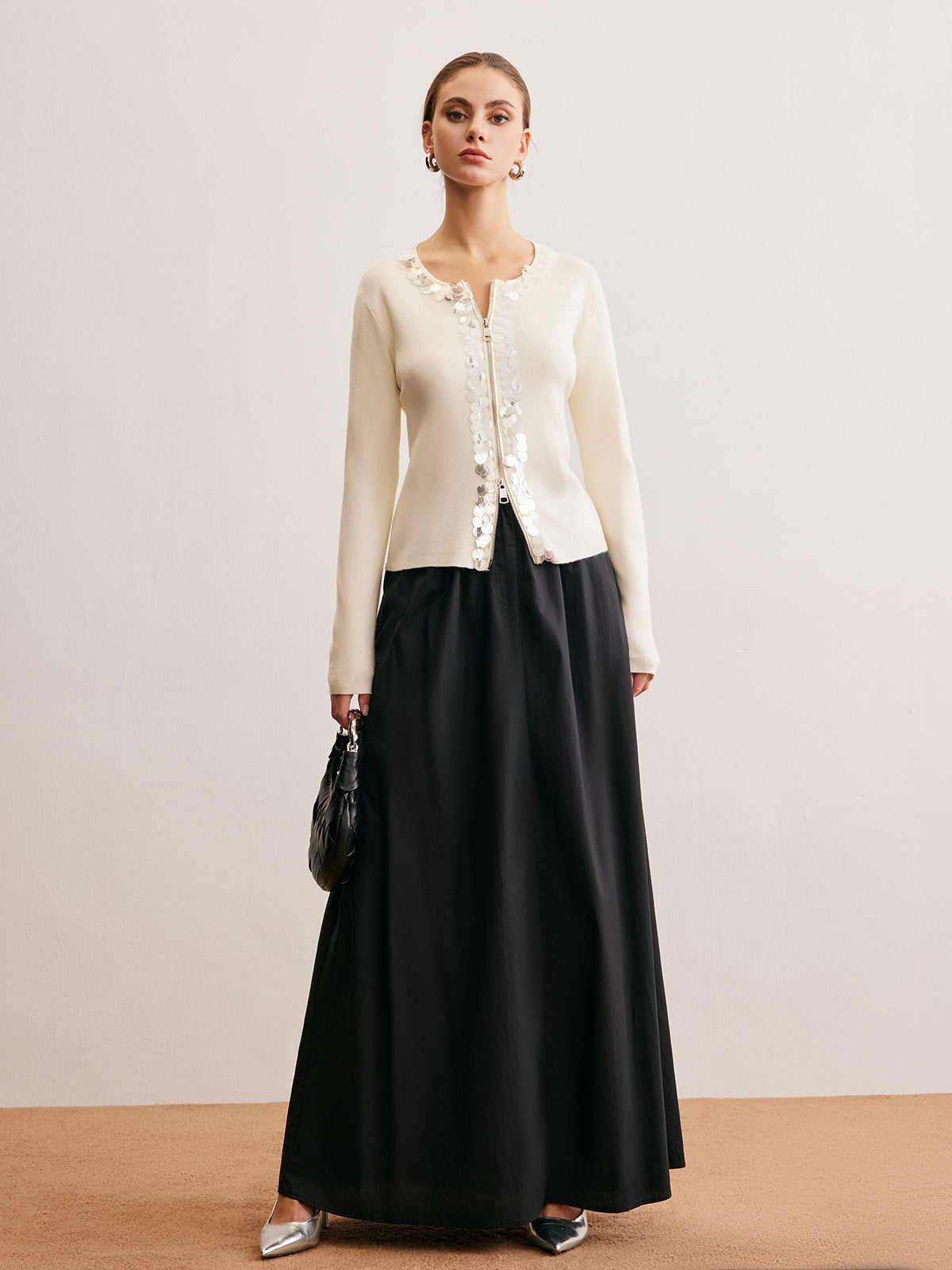 İki Yönlü Fermuarlı Payetli Hırka