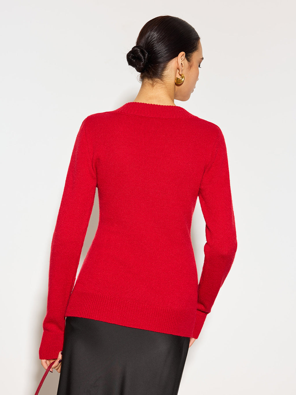 V Yaka 3D Çiçekli Skinny Örgü Üst