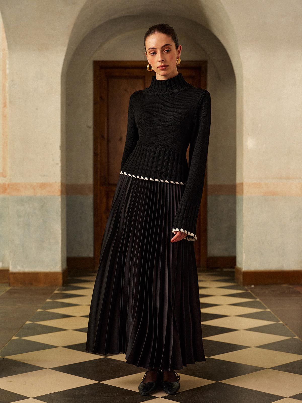 Yün Karışımlı Kontrast Biye Nervürlü Örgü Üst