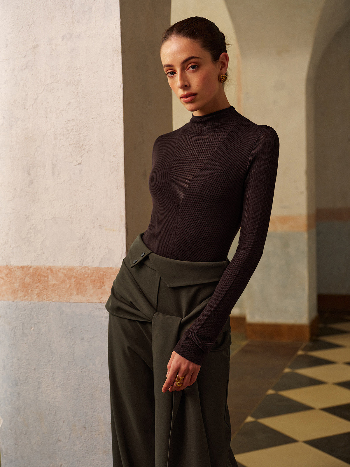 Yün Karışımlı Ribana Örgü Üst