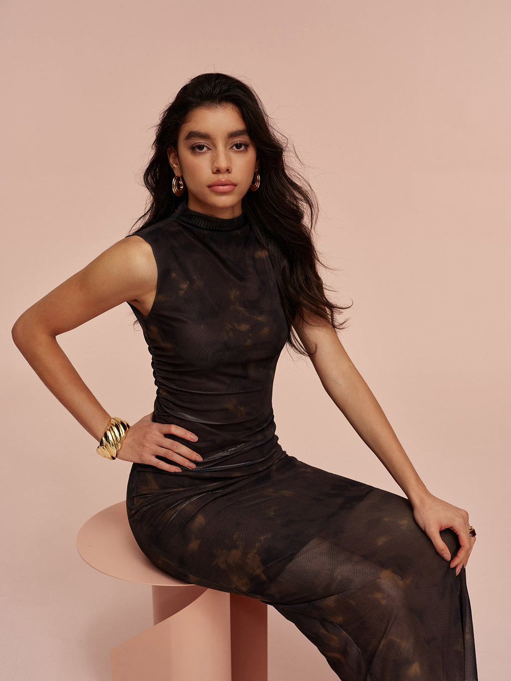 Astarlı Kolsuz File Elbise