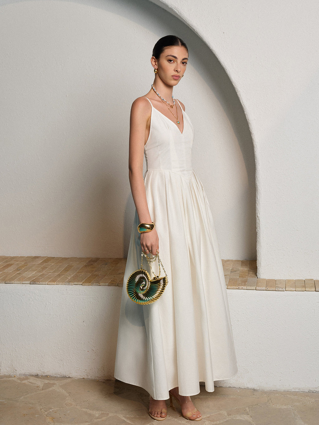 Spagetti Askılı Pileli Elbise