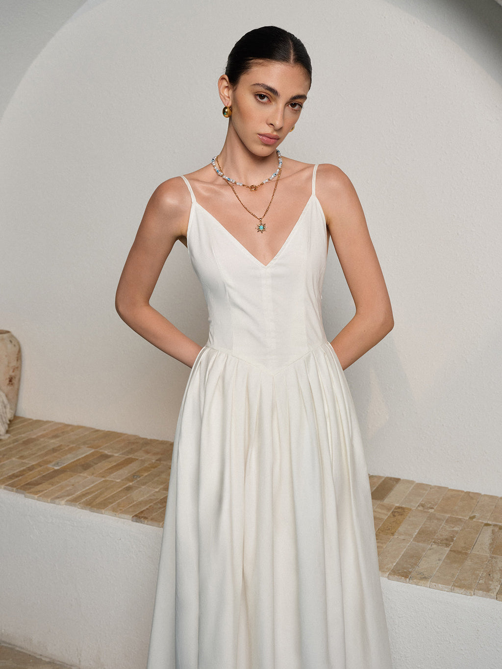 Spagetti Askılı Pileli Elbise