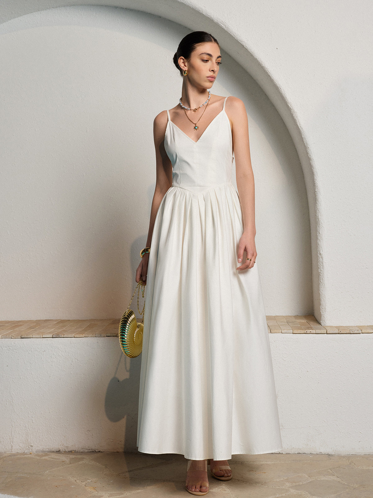 Spagetti Askılı Pileli Elbise