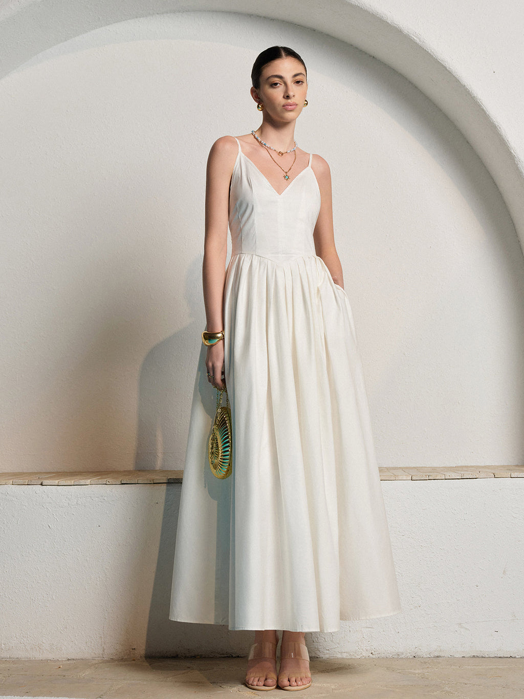 Spagetti Askılı Pileli Elbise