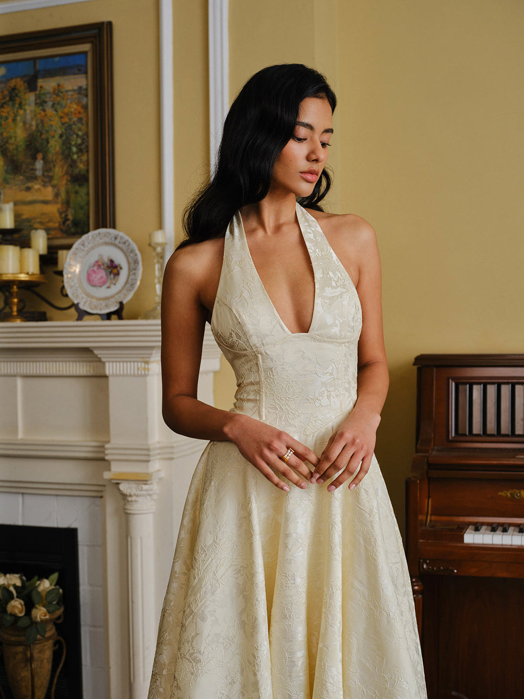 Şık Vintage Askılı Abiye Elbise