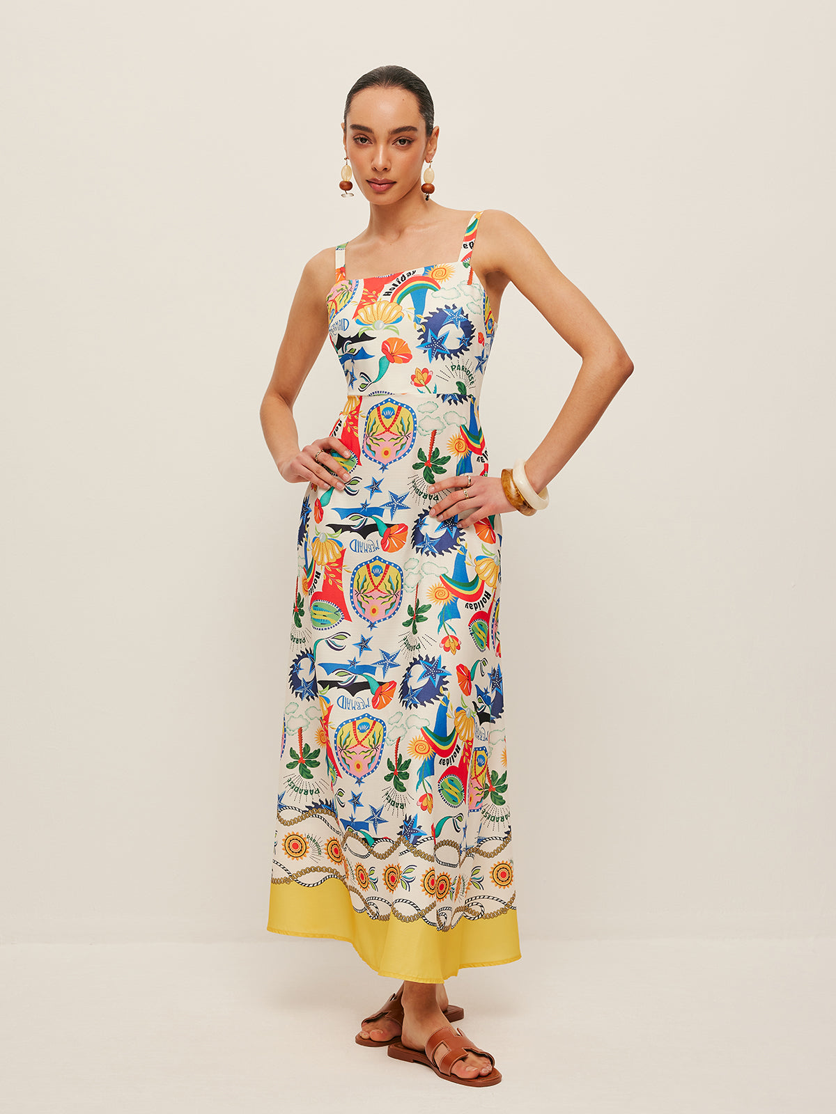 Canlı Desenli Askılı Elbise