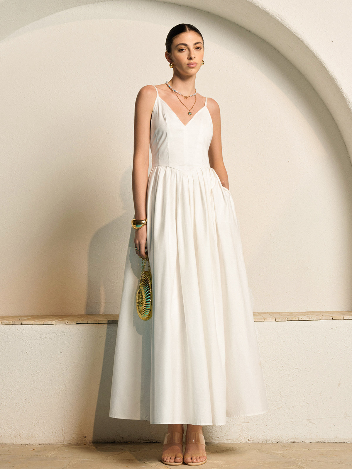 Spagetti Askılı Pileli Elbise